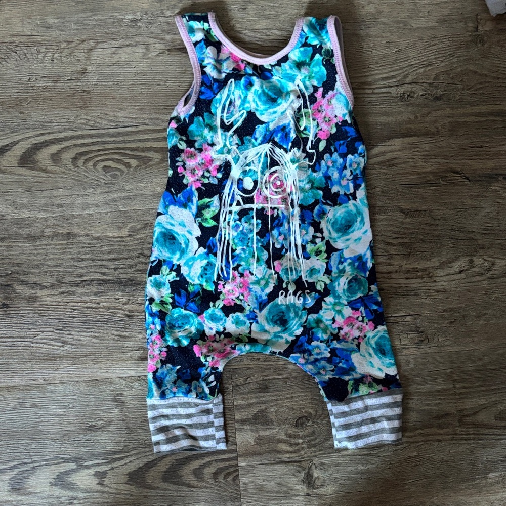 Rags to Raches Floral Bodysuit - Blue and Pink